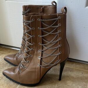 C Label Brown Lace-Up Heeled Boots